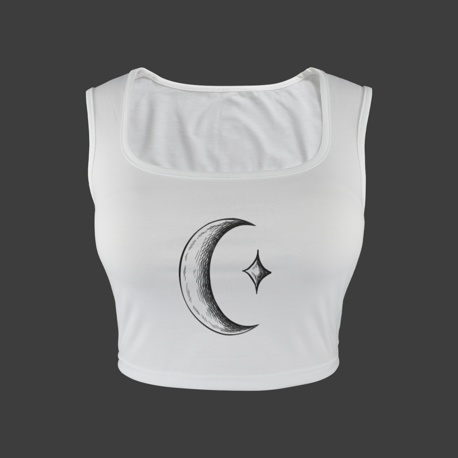 Many Moons Printed TK Exclusive Square Neck Crop Tank Top | Twilight Kisses