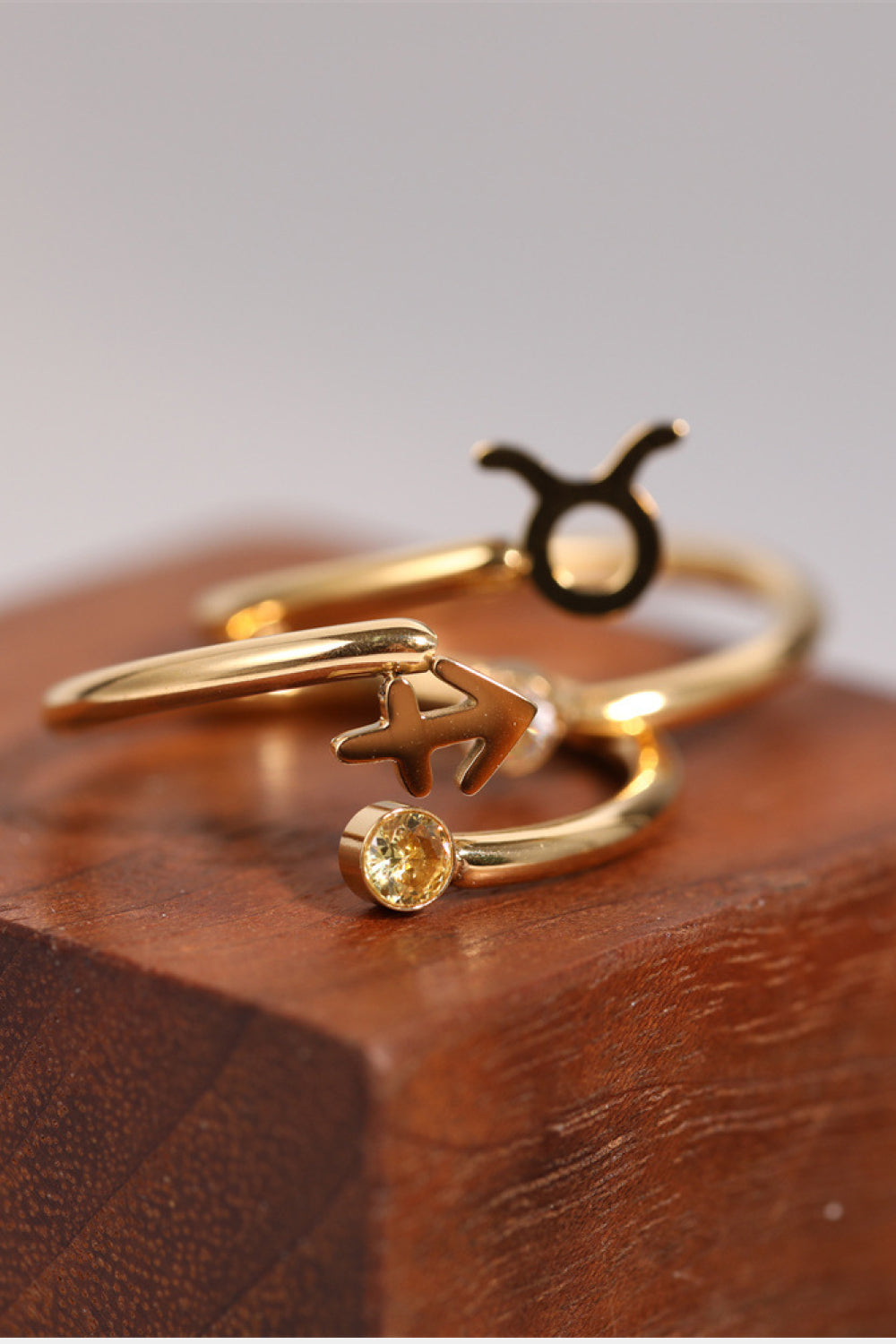 Minimalist Zodiac Gemstone 18K Gold-Plated Bypass Ring