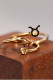 Minimalist Zodiac Gemstone 18K Gold-Plated Bypass Ring
