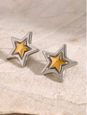 18K Gold-Plated Inlaid Star Stud Earrings