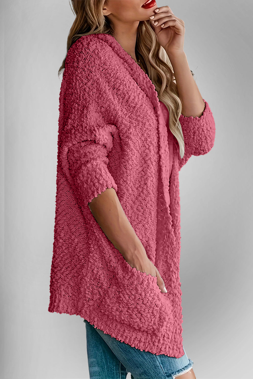 Book Nook Bouclé Open-Front Cardigan