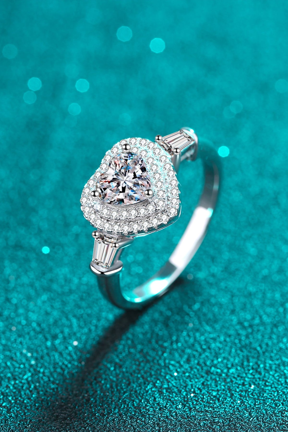 1 Carat Moissanite Platinum-Plated Heart Ring