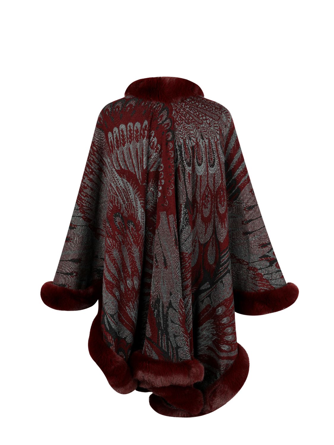 Feathers Printed Open Front Poncho
