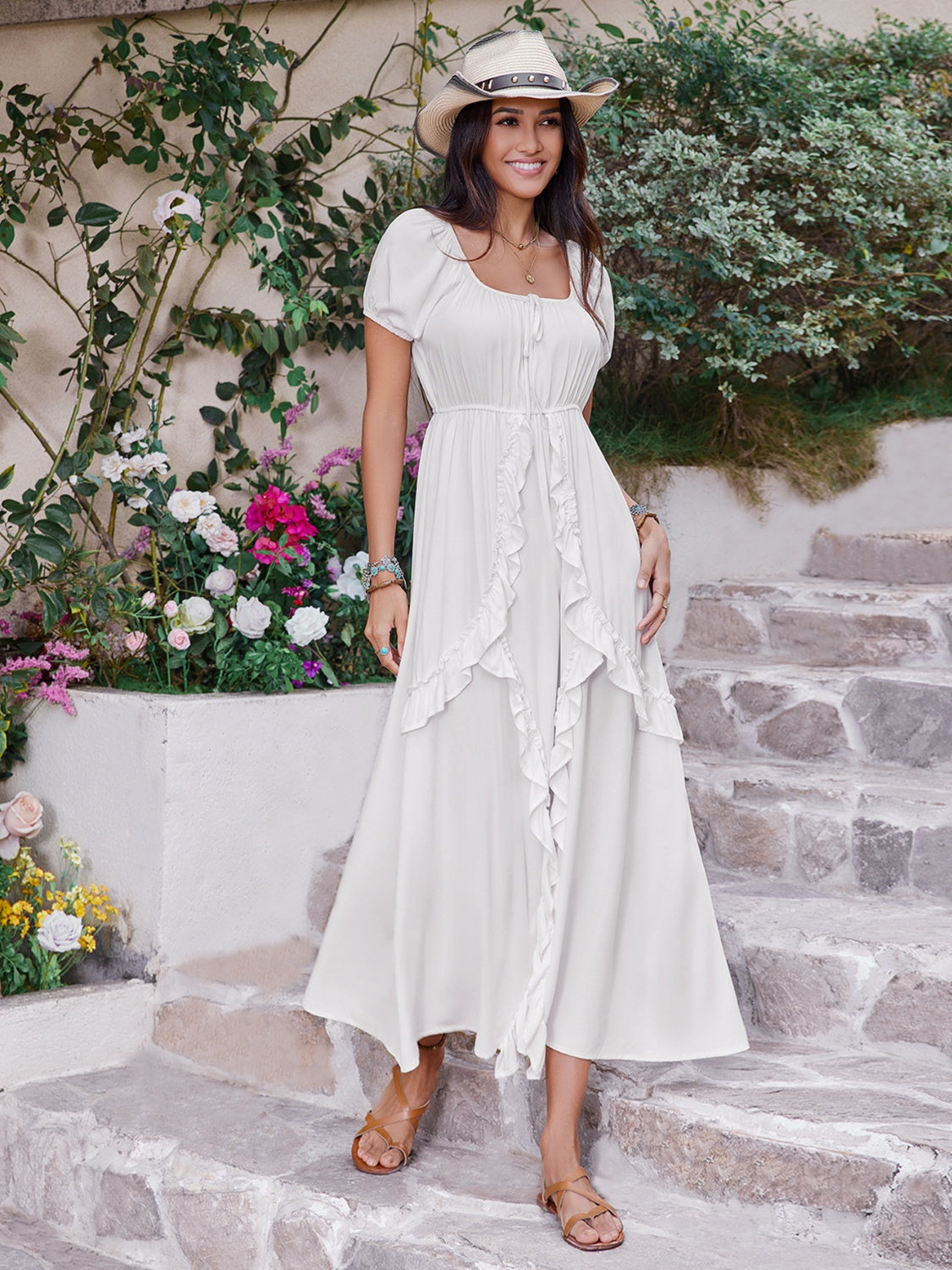 Sylvia Short Sleeve Empire Waist Maxi Dress