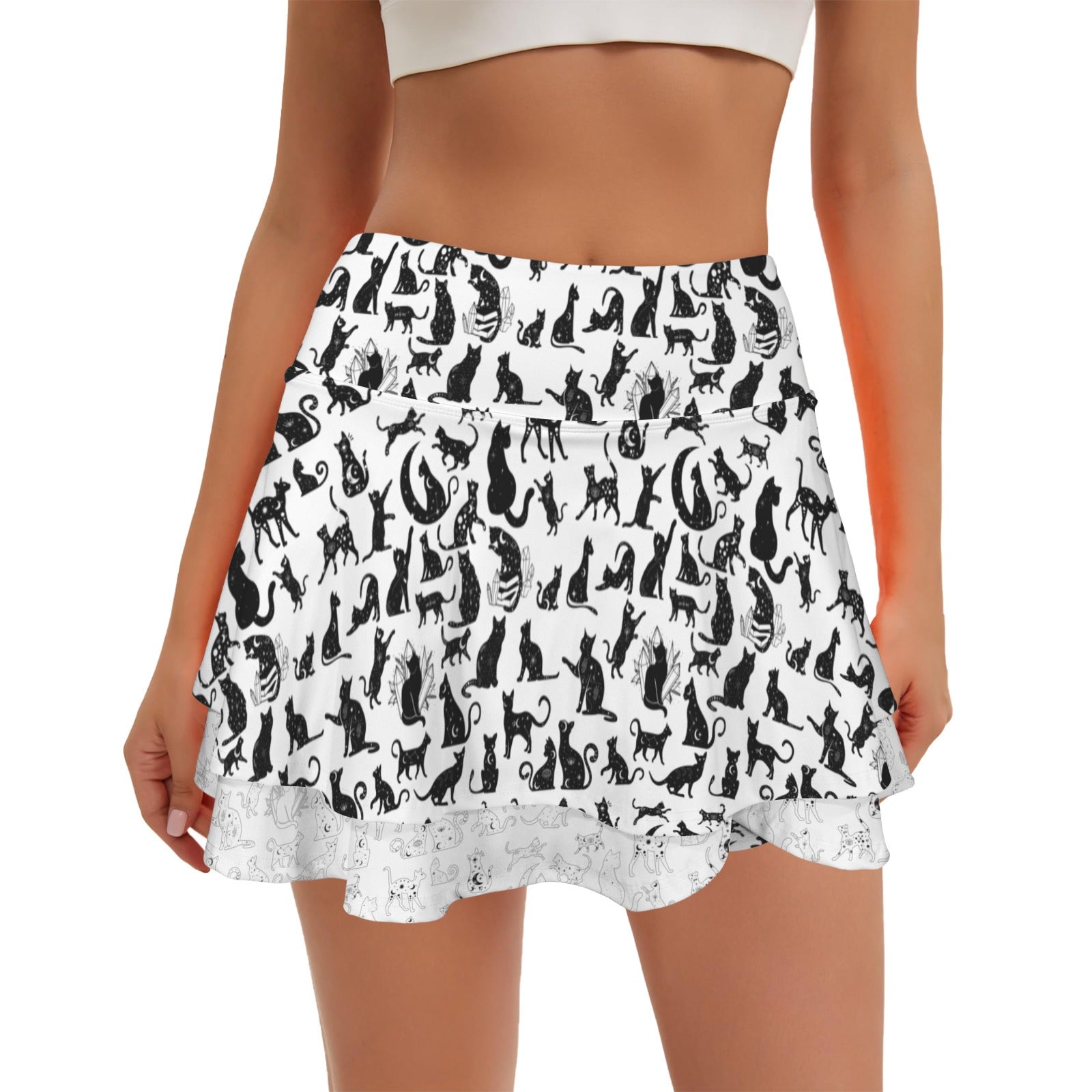 White Mystical Cats TK Exclusive Double Layer Mini Skort