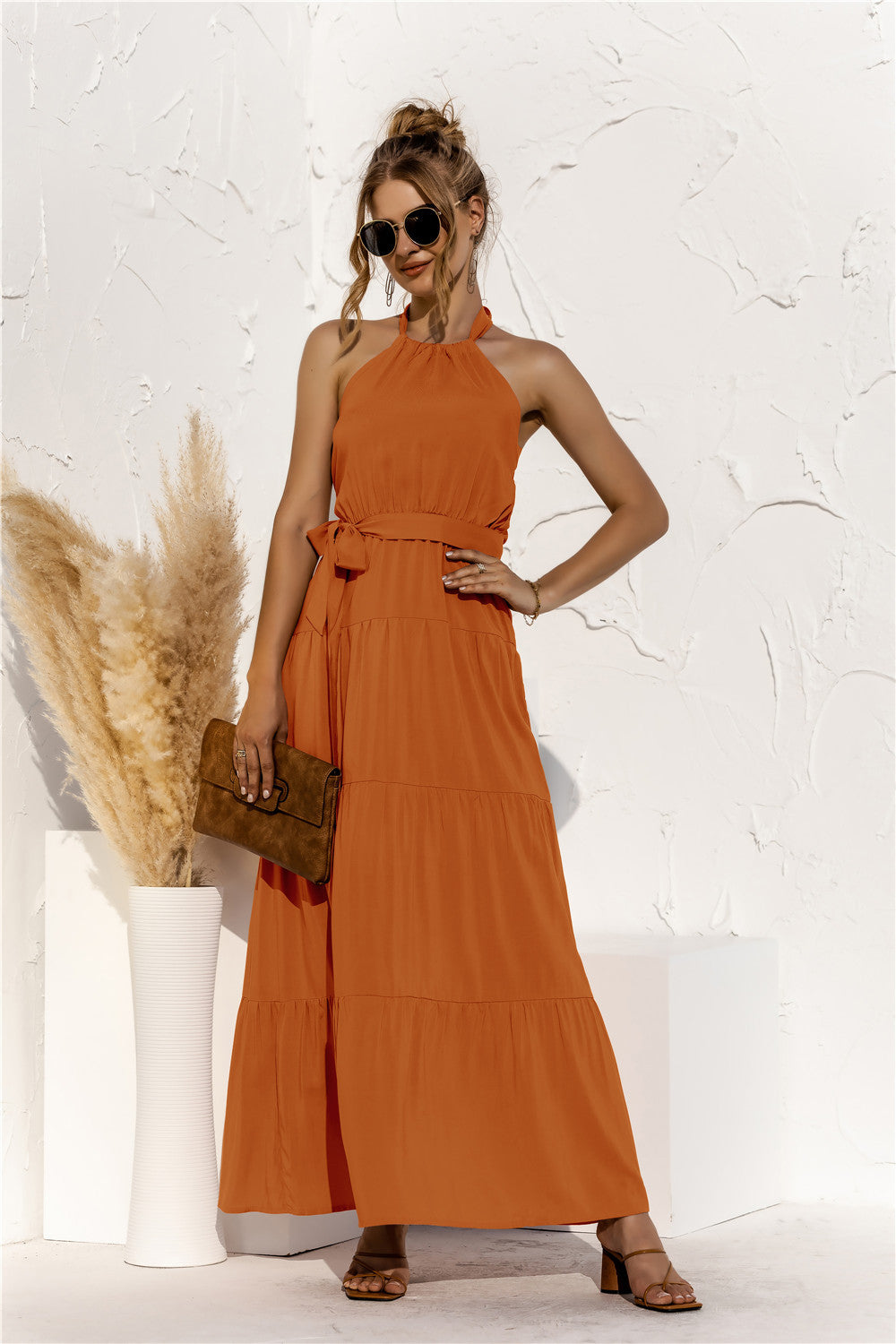 Sharon Halter Neck Tie Waist Maxi Dress