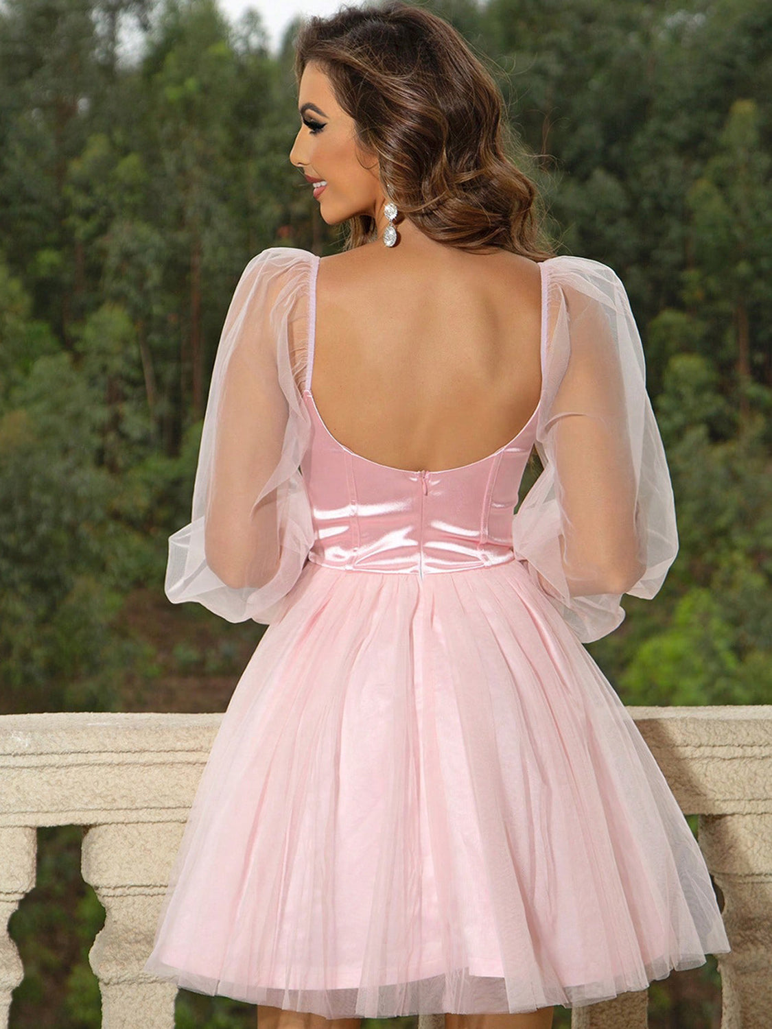 Fairytales Balloon Sleeve Satin Mini Dress