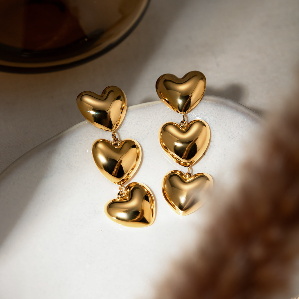 3 of Cups Dangle Heart Earrings