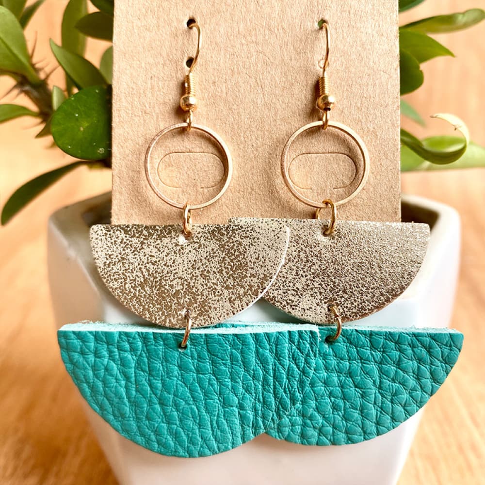 Semi Circle Geometric Leather Dangle Earrings