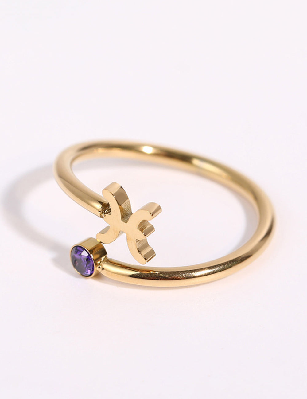 Minimalist Zodiac Gemstone 18K Gold-Plated Bypass Ring