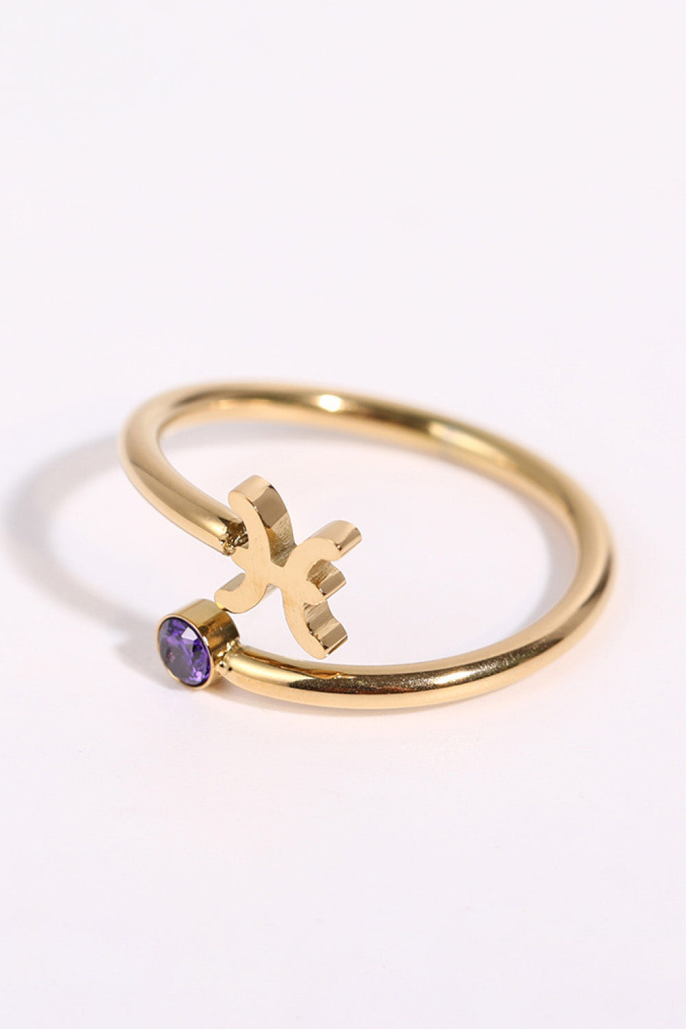 Minimalist Zodiac Gemstone 18K Gold-Plated Bypass Ring