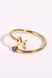 Minimalist Zodiac Gemstone 18K Gold-Plated Bypass Ring