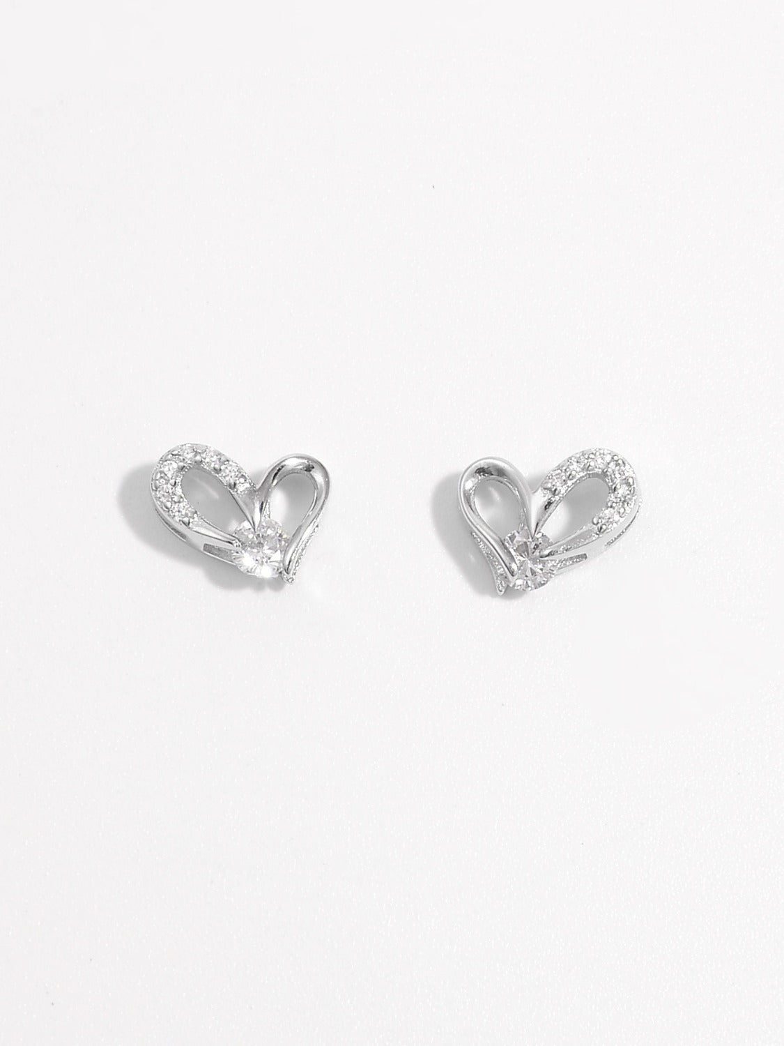 925 Sterling Silver Inlaid Zircon Heart Stud Earrings