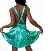 Laser Holographic Criss Cross Mini Dress
