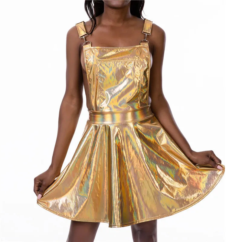Laser Holographic Criss Cross Mini Dress