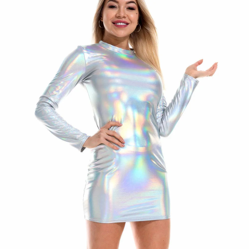 Reflective Holographic Bodycon Dress