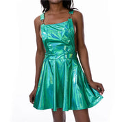 Laser Holographic Criss Cross Mini Dress