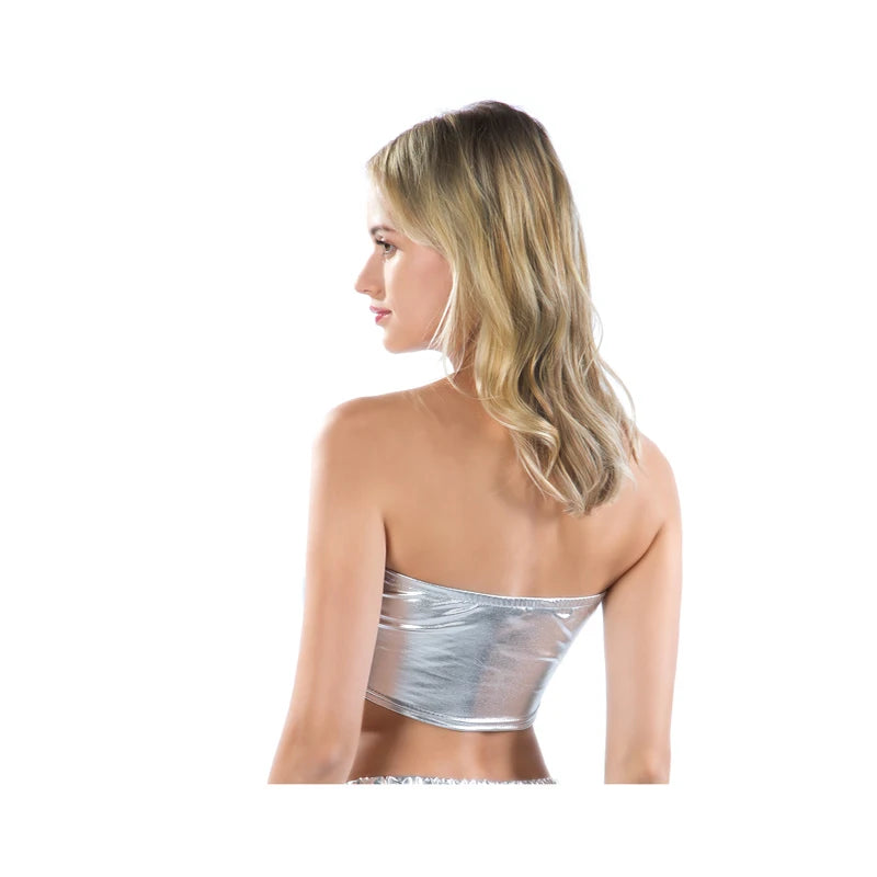 Holographic Metallic Bandeau Tube Top