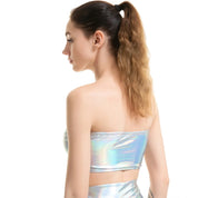 Holographic Metallic Bandeau Tube Top