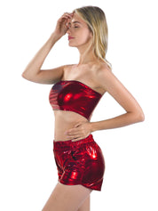 Holographic Metallic Bandeau Tube Top