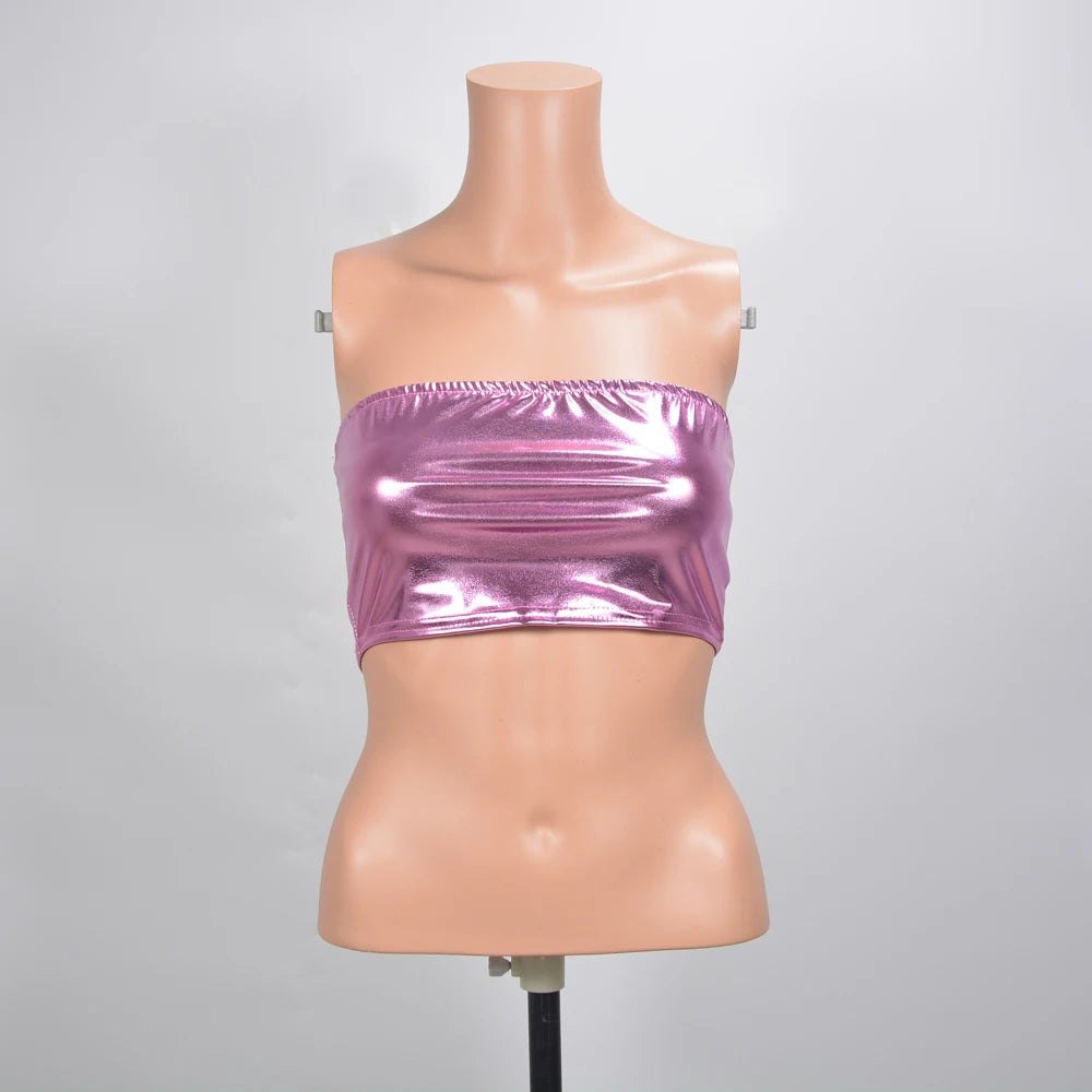 Holographic Metallic Bandeau Tube Top