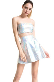 Holographic Metallic Bandeau Tube Top