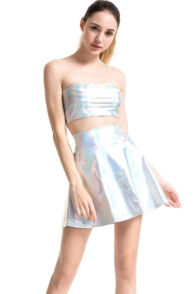 Holographic Metallic Bandeau Tube Top