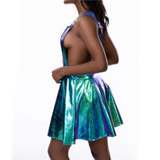 Laser Holographic Criss Cross Mini Dress
