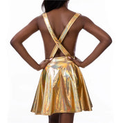 Laser Holographic Criss Cross Mini Dress