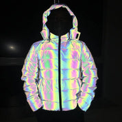 Holographic Reflective Noctilucent Hooded Puffer Jacket in Colorful | Twilight Kisses