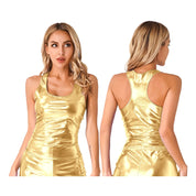 Cosmic Metallic Racer Back Slim Fit Wet Look Tank Top
