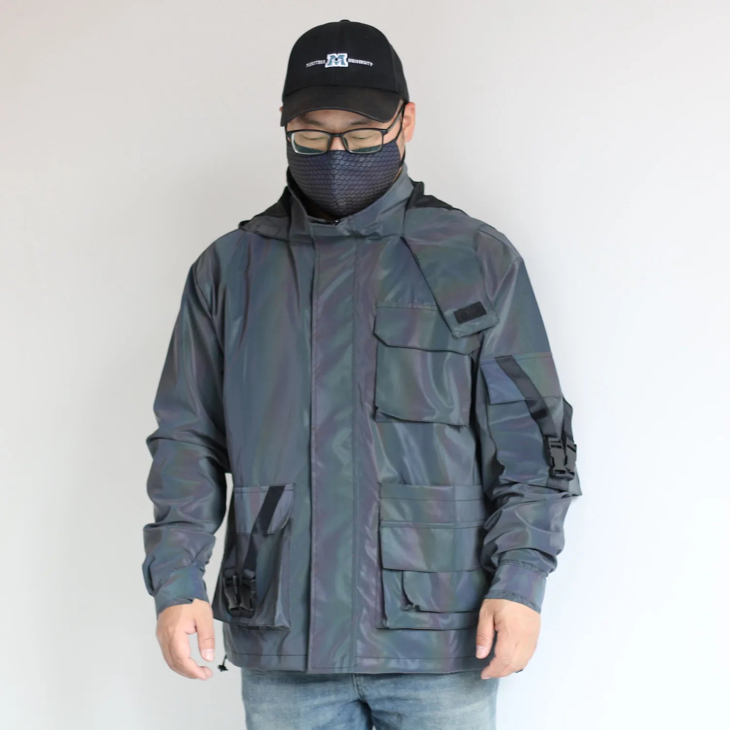 Utilitarian Holographic Reflective Hooded Jacket