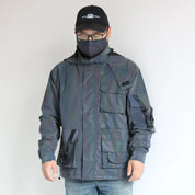 Utilitarian Holographic Reflective Hooded Jacket