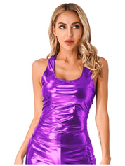 Cosmic Metallic Racer Back Slim Fit Wet Look Tank Top