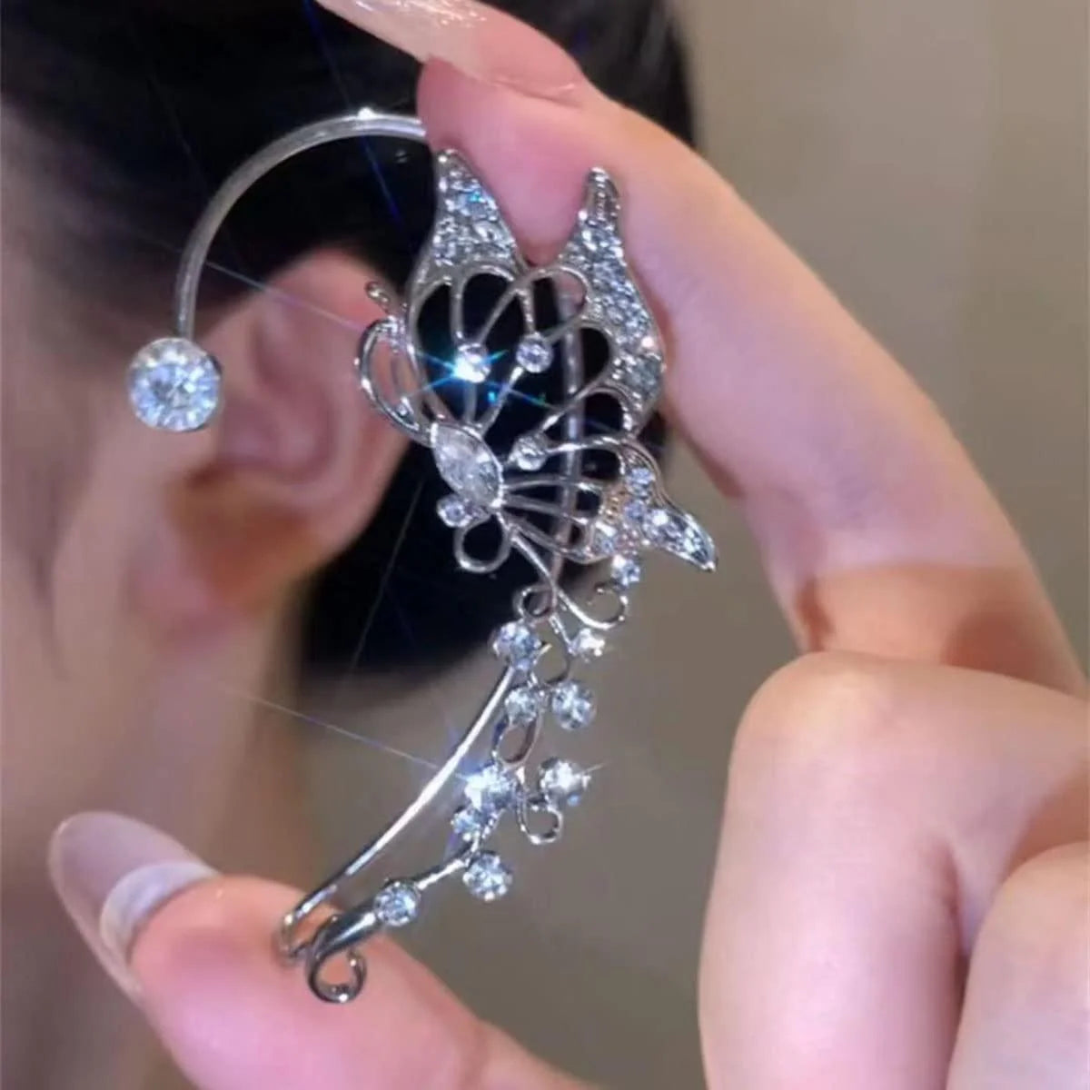 Elvish Butterfly Zircon Crystal Ear Cuff