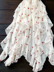 Loralai Chiffon Spaghetti Strap Asymmetrical Layers Floral Print Dress