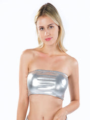 Holographic Metallic Bandeau Tube Top