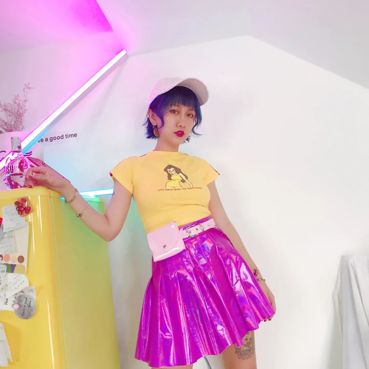 Rainbow Holographic Pleated Mini Skirt