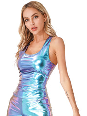 Cosmic Metallic Racer Back Slim Fit Wet Look Tank Top