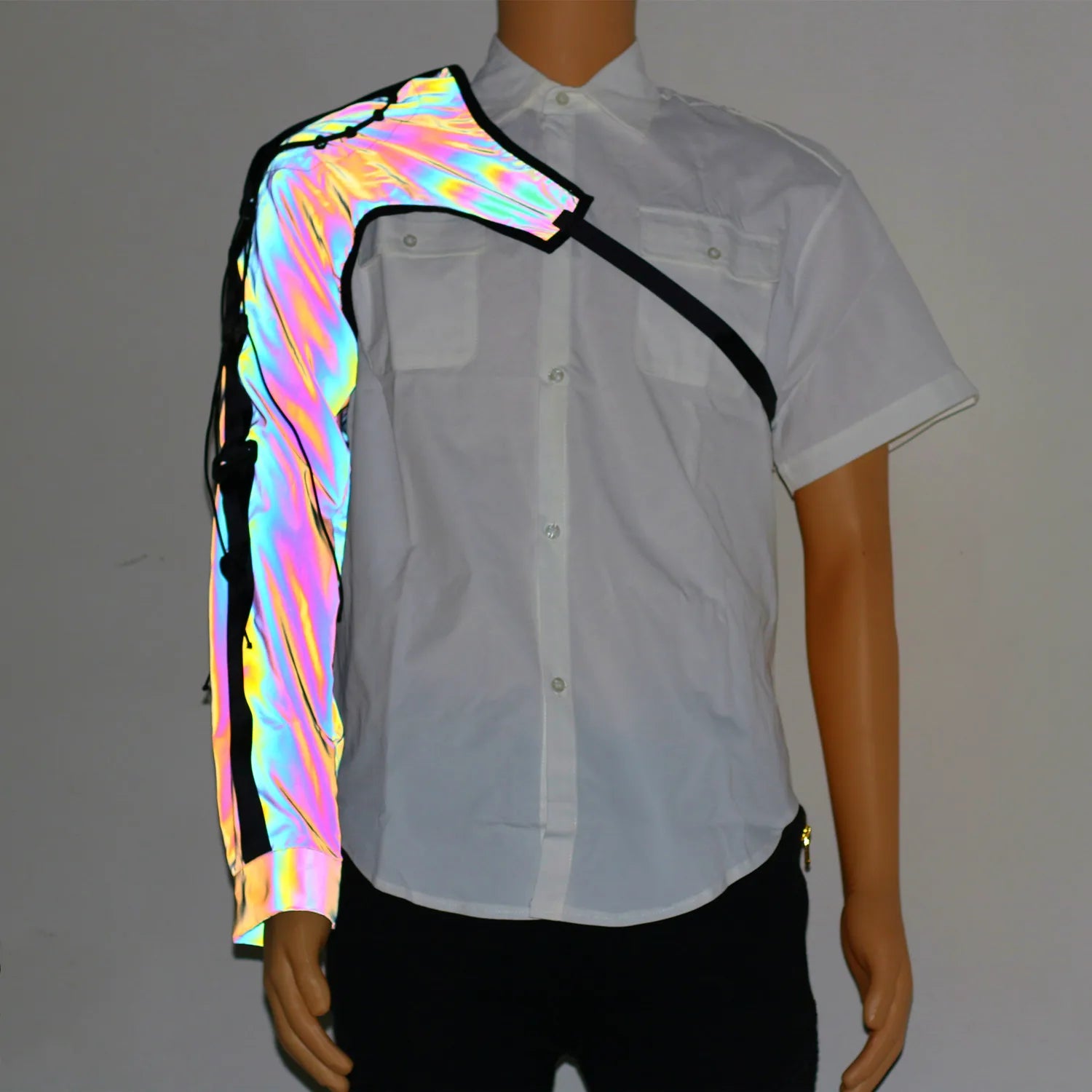 Low Key Asymmetric Design Reflective One Shoulder Sleeve