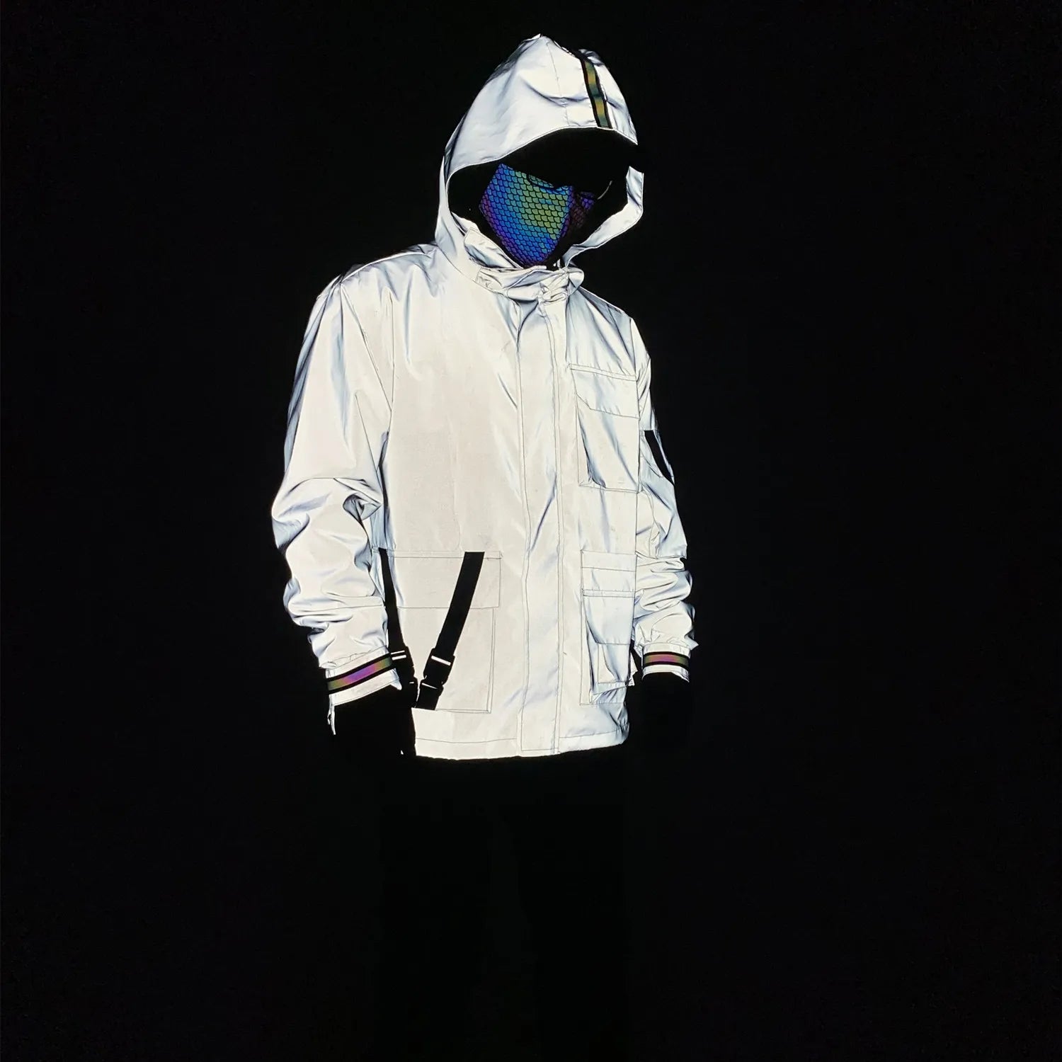Utilitarian Holographic Reflective Hooded Jacket