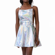 Laser Holographic Criss Cross Mini Dress