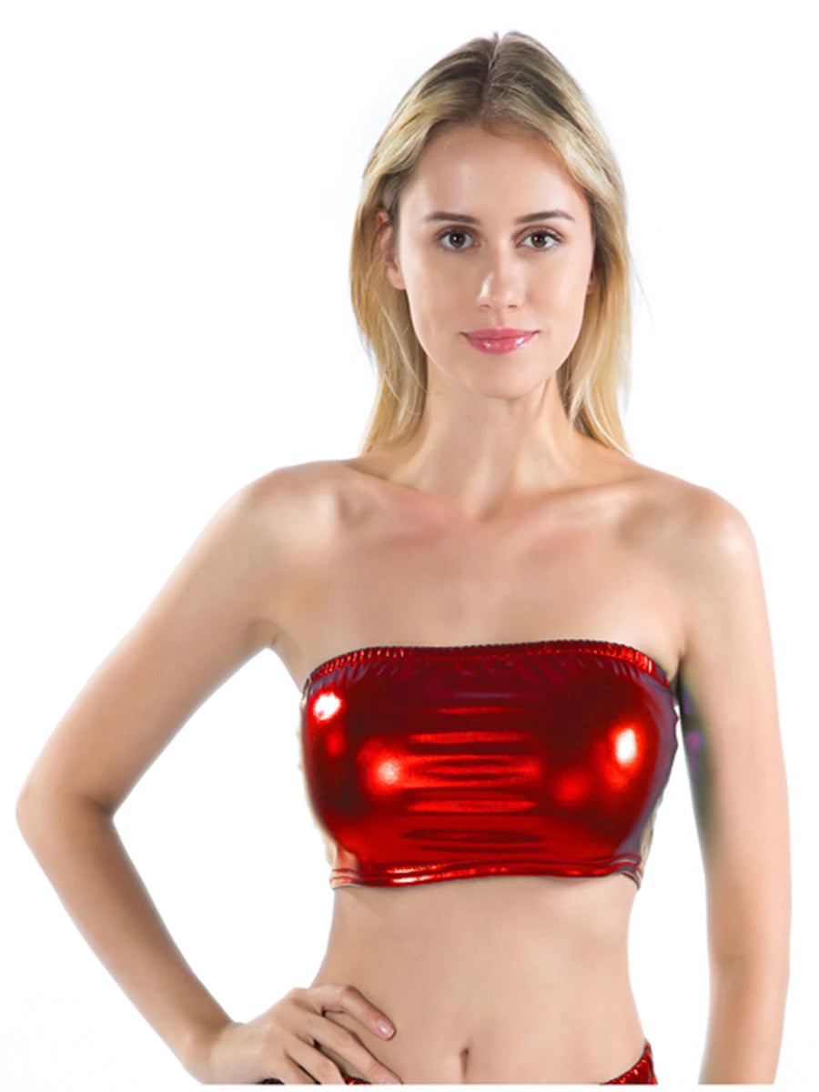 Holographic Metallic Bandeau Tube Top