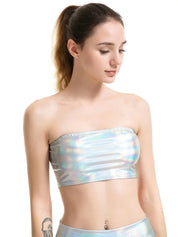 Holographic Metallic Bandeau Tube Top