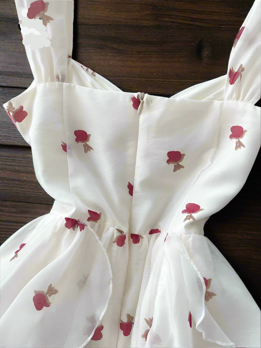 Loralai Chiffon Spaghetti Strap Asymmetrical Layers Floral Print Dress