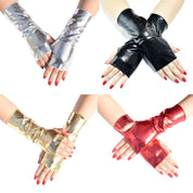 Metallic Faux Leather Fingerless Gloves