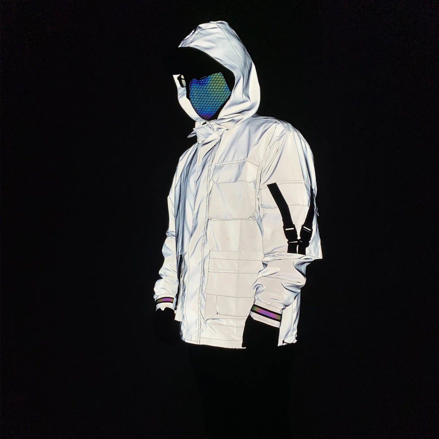 Utilitarian Holographic Reflective Hooded Jacket