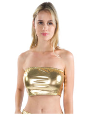 Holographic Metallic Bandeau Tube Top