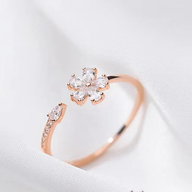 Luxury Zircon Flower Adjustable Wrap Rings