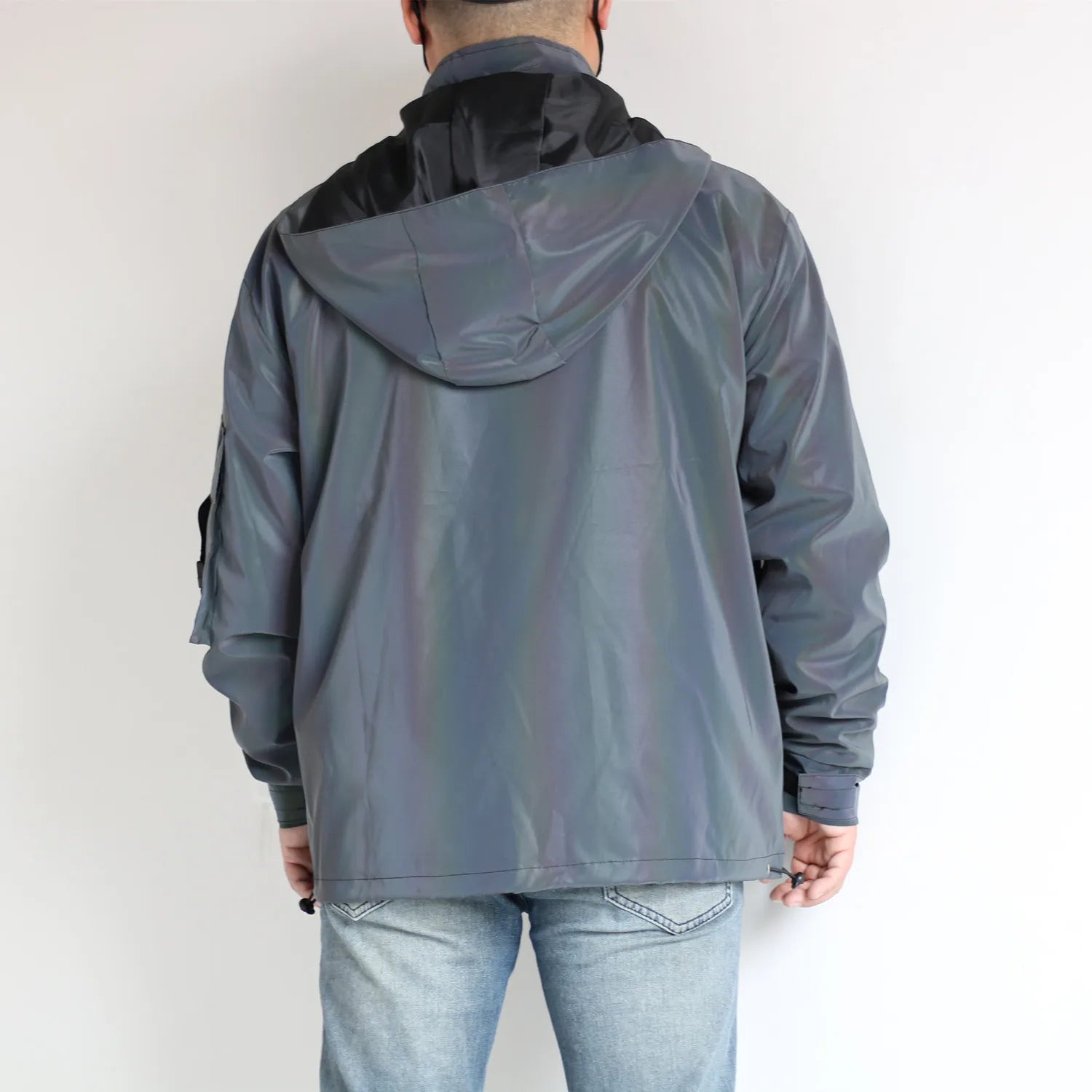 Utilitarian Holographic Reflective Hooded Jacket